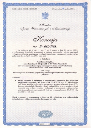 Koncesja Ministra Spraw Wewnętrznych i Administracji Nr B-042/2008