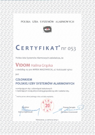 Certyfikat PISA Nr 053